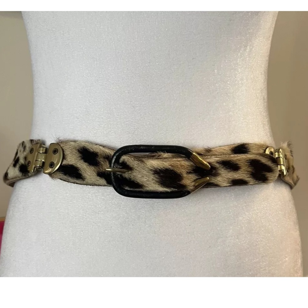 Vintage 40’s 50’s Leopard Spotted Animal Fur Gold Hardware Belt 42”